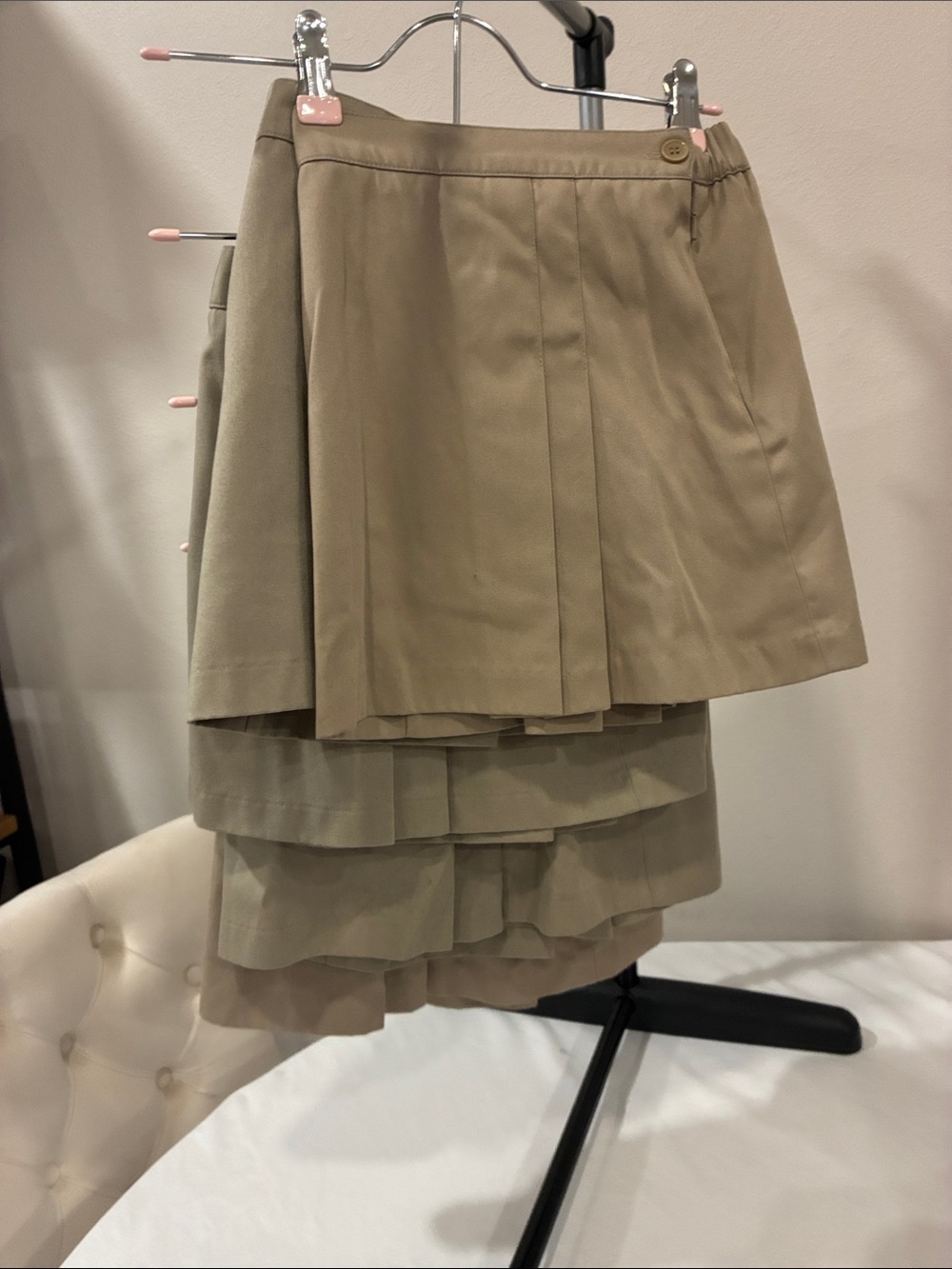 Pleated Khaki Mini Skirt